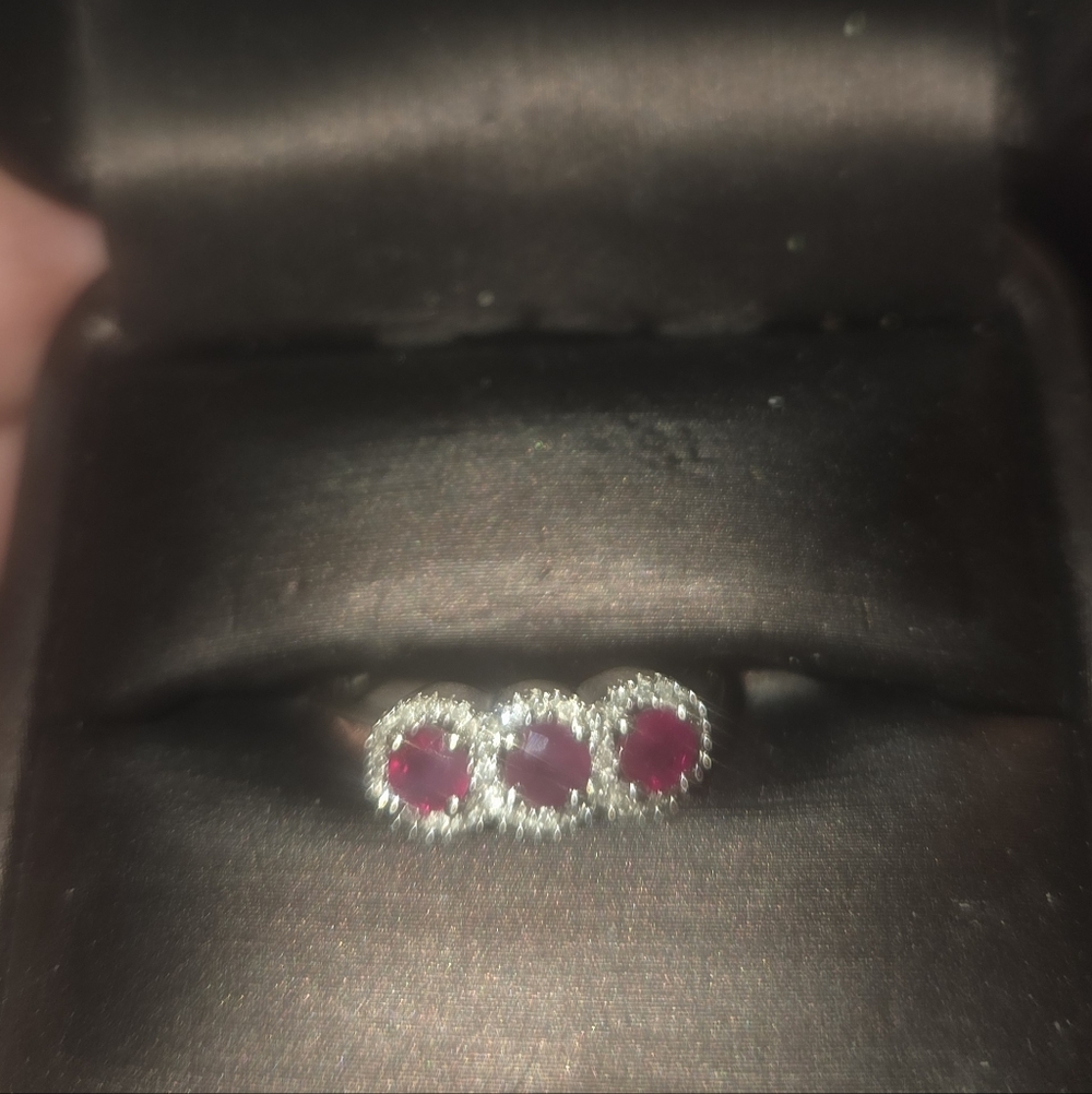14 Kt White Gold Ruby Diamond Ring - image 2